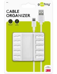 
70431 Juego de 2 piezas para organizar y sujetar cables, extraíble, Gestión de cables 5 ranuras, Blanco, Blister