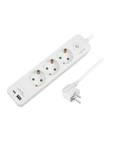 
LPS279U  Regleta de  3 tomas  + 2 USB, 1x USB-A, 1x USB-C, 1.5 m, Blanco Logilink