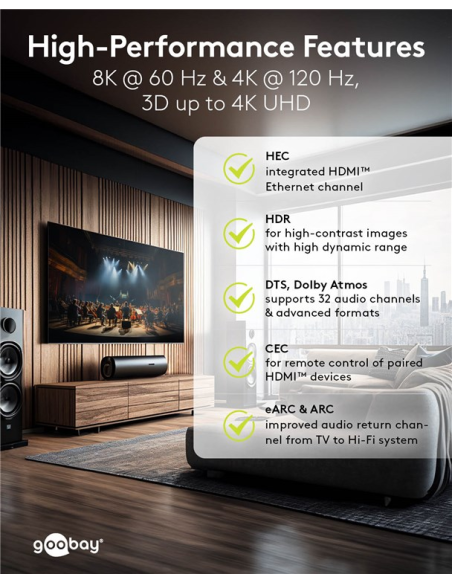 
65749 GOOBAY - Adaptador HDMI Hembra a HDMI Macho Codo 270°  Vertical, 8K/60Hz Goobay