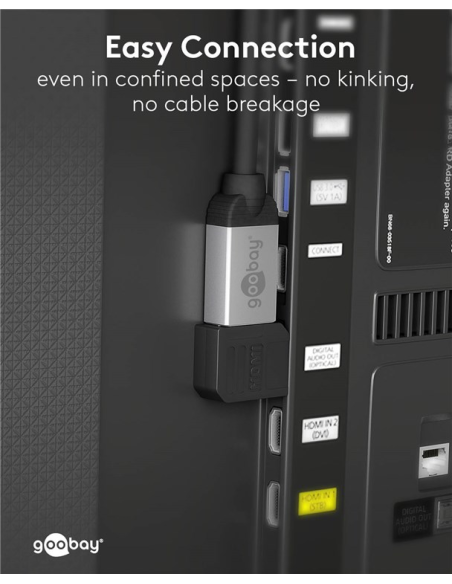 
65745 GOOBAY - Adaptador HDMI Hembra a HDMI Macho Codo 90°  Horizontal, 8K/60Hz Goobay