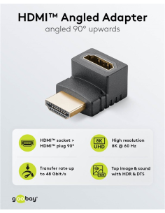 
65744 GOOBAY - Adaptador HDMI Hembra a HDMI Macho Codo 90°  Vertical, 8K/60Hz Goobay
