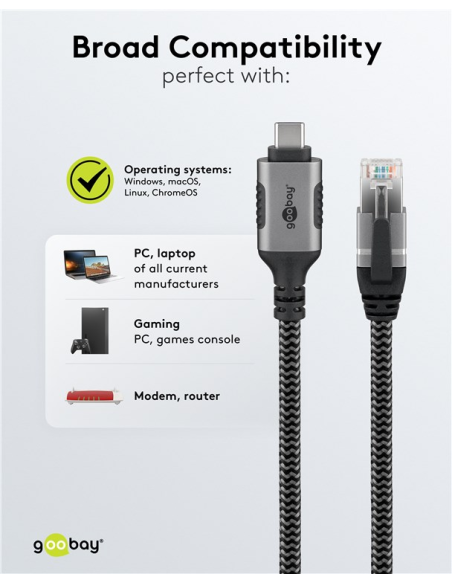 
70697 GOOBAY - USB-C 3.1 to RJ45 Ethernet Cable, 1.5 m