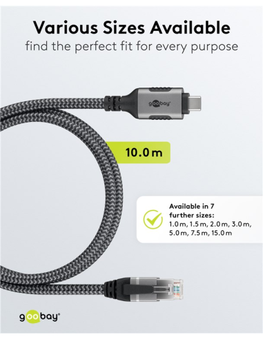 
70754 GOOBAY - USB-C 3.1 to RJ45 Ethernet Cable, 10 m