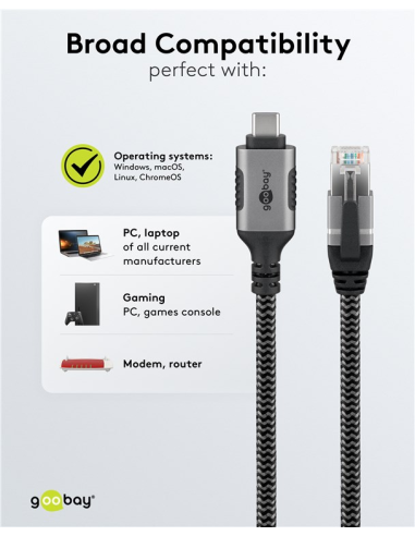 
70699 GOOBAY - USB-C 3.1 to RJ45 Ethernet Cable, 3 m