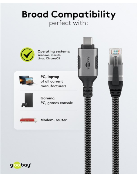 
70699 GOOBAY - USB-C 3.1 to RJ45 Ethernet Cable, 3 m