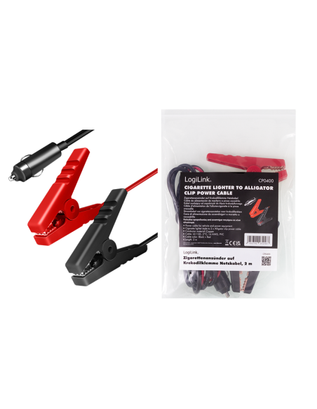 
CP0400 LOGILINK - Cable adaptador de corriente, encendedor de cigarrillos/M a pinza de cocodrilo, negro/rojo, 2 m Logilink