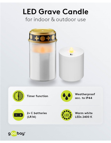 
74367 GOOBAY - Vela funeraria LED con Temporizador Blanca , IP44