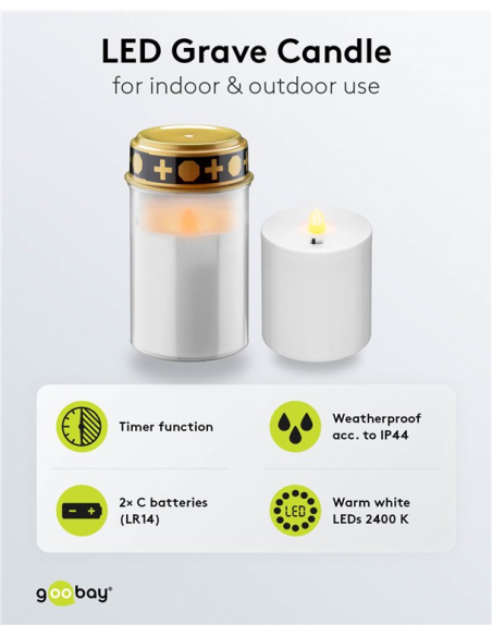 
74367 GOOBAY - Vela funeraria LED con Temporizador Blanca , IP44