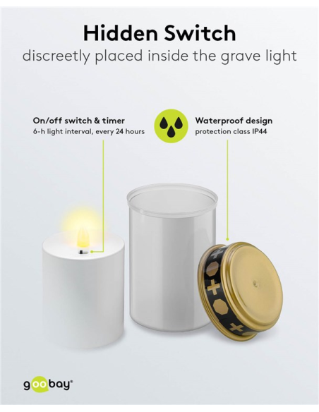 
74367 GOOBAY - Vela funeraria LED con Temporizador Blanca , IP44