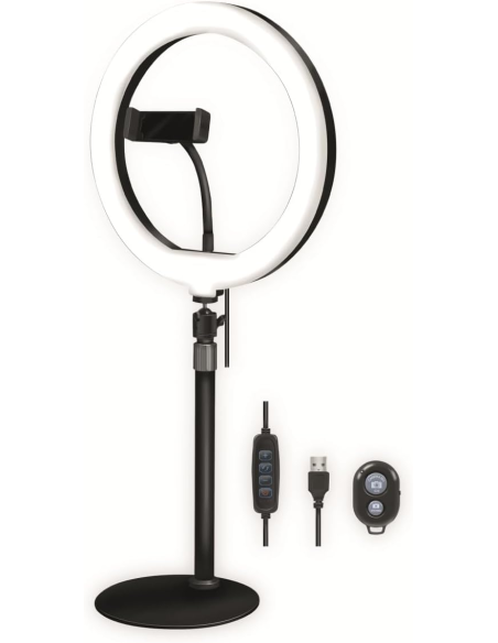 
LogiLink AA0152 - Anillo de luz LED (25 cm de diámetro) con Soporte para Smartphone, 3 Modos de Color (Natural, cálido, frío)