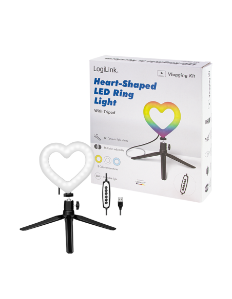 
LogiLink AA0155 - Trípode LED en Forma de corazón (96 Leds) con 17 Efectos dinámicos de luz y 15 Modos de Color RGB 