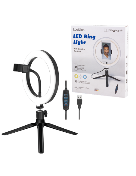
AA0158 Anillo de luz para smartphone con trípode y controlador, Ø 20 cm