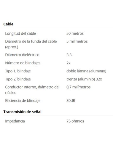 
49759 GOOBAY - Cable coaxial de satélite (75 dB, Doble apantallamiento, CCS, 50 m), Color Blanco