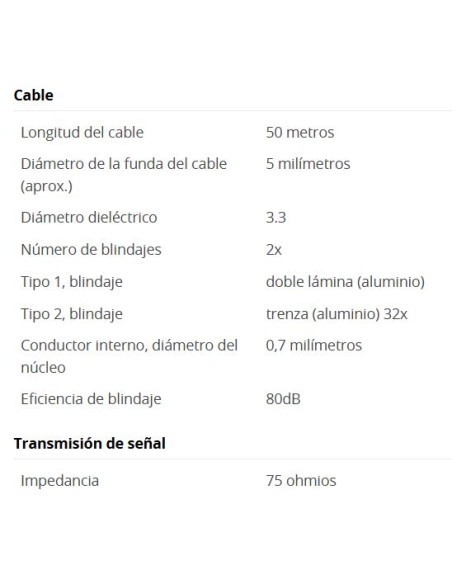 
49759 GOOBAY - Cable coaxial de satélite (75 dB, Doble apantallamiento, CCS, 50 m), Color Blanco