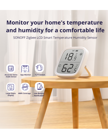 SONOFF SNZB-02D Zigbee LCD Sensor Inteligente de Temperatura y Humedad,Termómetro Higrometro Digital para Interior,Compatible A