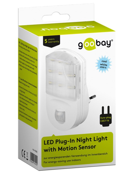 
96500 GOOBAY - Luz de noche Led compacta interior detector movimiento 85º