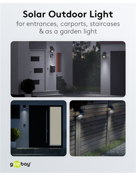 
45807 GOOBAY - Lámpara solar LED de pared con sensor de movimiento, 3,2 W, color negro