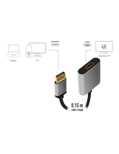 
CDA0108 LOGILINK - Adaptador Displayport 1.2 Macho a HDMI 2.0 Hembra 4k/60Hz Aluminio 15Cm Logilink