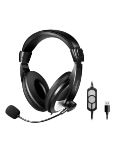 
HS0019A Logilink Auriculares estéreo con controlador, 1 conector USB-A, micrófono de brazo, color negro