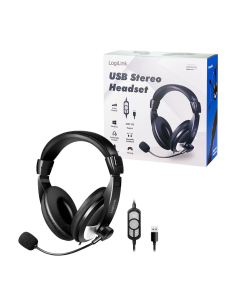 
HS0019A Logilink Auriculares estéreo con controlador, 1 conector USB-A, micrófono de brazo, color negro 2