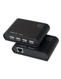 
UA0230 Extensor USB 2.0 Cat.5, 50 m, incluye concentrador USB de 4 puertos, negro Logilink