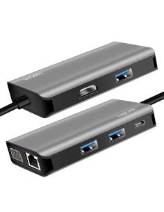 
UA0410 Docking USB-C  1x USB-C PD, 3x USB-A 3.0, 1x RJ45 Gigabit Ethernet port, 1x HDMI, 1x VGA