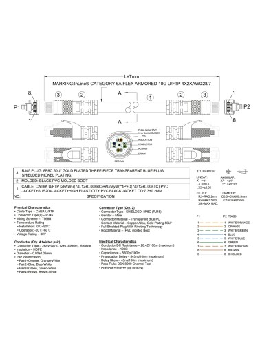 
75520S  LOGILINK - Latiguillo CAT 6A, U/FTP, 20,00 metros , Negro, Armado InLine