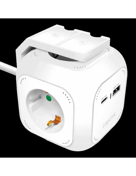 
LPS283U Regleta de  4 tomas Sobremesa + 2 USB, / 1x USB-A, 1x USB-C, 20W PD Formato Cubo Blanca Logilink