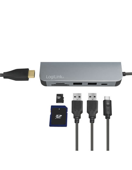 
UA0343 LOGILINK - Dock multifunción 6 en 1 que incluye 1 puerto HDMI,1x USB-C PD 2.0, 1x USB-A 3.0, 1x USB-A 2.0, 1x SD card 