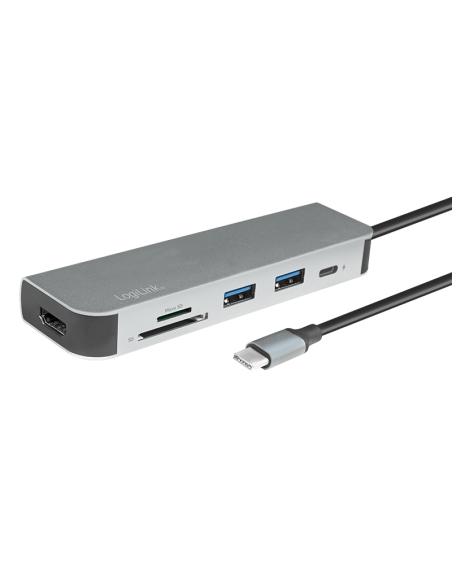 
UA0343 Dock multifunción 6 en 1 que incluye 1 puerto HDMI,1x USB-C PD 2.0, 1x USB-A 3.0, 1x USB-A 2.0, 1x SD card slot, 1x mi