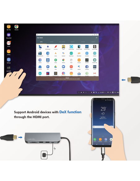 Dock multifunción 6 en 1 que incluye 1 puerto HDMI,1x USB-C PD 2.0, 1x USB-A 3.0, 1x USB-A 2.0, 1x SD card slot, 1x microSD car
