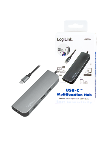 Dock multifunción 6 en 1 que incluye 1 puerto HDMI,1x USB-C PD 2.0, 1x USB-A 3.0, 1x USB-A 2.0, 1x SD card slot, 1x microSD car