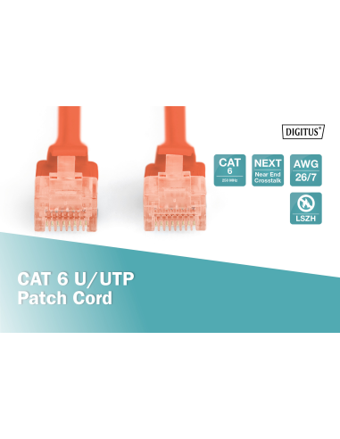 
DK-1617-0025/R DIGITUS - Latiguillo CAT 6, U-UTP,  0.25 m, Rojo, LSZH
