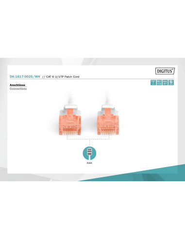 DIGITUS - DK-1617-0025/WH -  Latiguillo CAT 6 U-UTP, Cobre, LSZH (Libre de Halógenos), AWG calibre del alambre 26/7, longitud 0