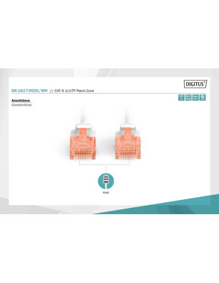 DIGITUS - DK-1617-0025/WH -  Latiguillo CAT 6 U-UTP, Cobre, LSZH (Libre de Halógenos), AWG calibre del alambre 26/7, longitud 0
