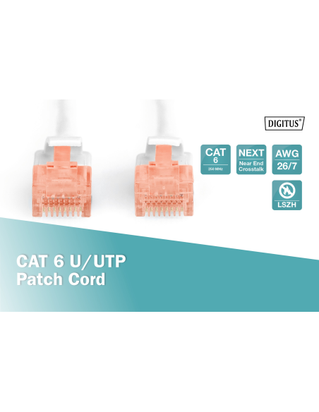 DIGITUS - DK-1617-0025/WH -  Latiguillo CAT 6 U-UTP, Cobre, LSZH (Libre de Halógenos), AWG calibre del alambre 26/7, longitud 0