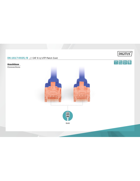 
DIGITUS - DK-1617-0025/B -  Latiguillo CAT 6 U-UTP, Cobre, LSZH (Libre de Halógenos), 
AWG calibre del alambre 26/7, longitu