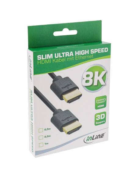 
17955S Cable HDMI A-A  0,50 metros Ultra-Slim High Speed HDMI  UHD 8K @ 60 Hz  Inline Blister Carton