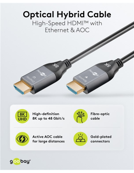 
76278 GOOBAY - Cable HDMI A-A 50 metros Optico activo 8K 60Hz  48Gbps Cable AOC Goobay