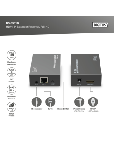 
DS-55518 DIGITUS - Extensor de vídeo HDMI IP, unidad receptora para DS-55517