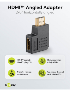 
65750 GOOBAY - Adaptador HDMI Hembra a HDMI Macho Codo 270°  Horizontal, 8K/60Hz Goobay plastico