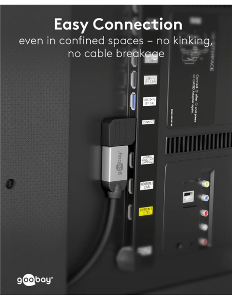 
65750 GOOBAY - Adaptador HDMI Hembra a HDMI Macho Codo 270°  Horizontal, 8K/60Hz Goobay plastico