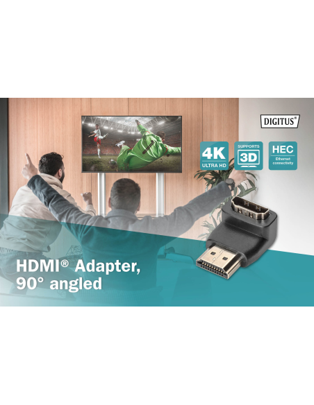 
AK-330502-000-S DIGITUS - Adaptador HDMI Hembra a HDMI Macho Codo 270°  Vertical, 4K/60Hz Digitus
