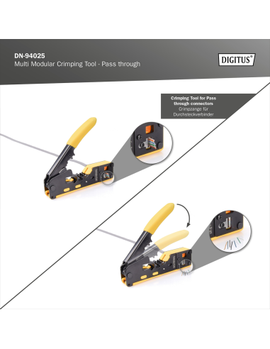 
Digitus DN-94025 Crimpadora para conectores Multi Modular Crimping Tool Pass through Suitable for 6P,8P, CAT 6, EZ 8P8C Plug