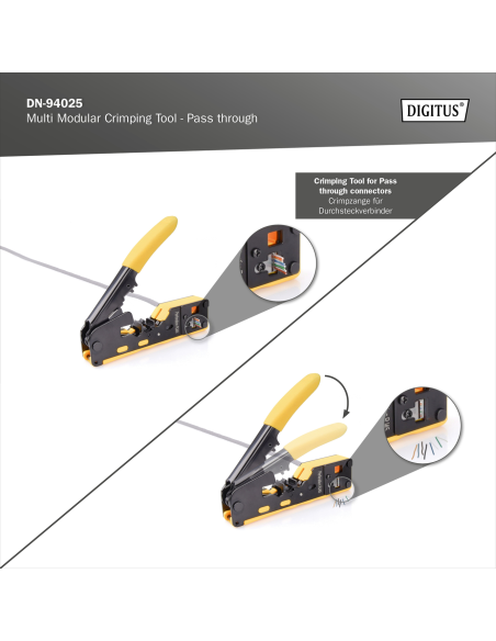 
Digitus DN-94025 Crimpadora para conectores Multi Modular Crimping Tool Pass through Suitable for 6P,8P, CAT 6, EZ 8P8C Plug