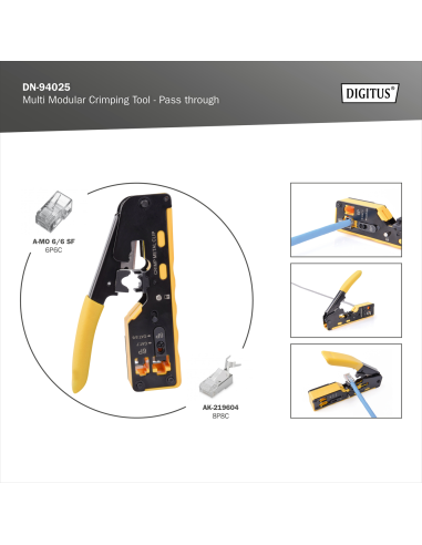 
Digitus DN-94025 Crimpadora para conectores Multi Modular Crimping Tool Pass through Suitable for 6P,8P, CAT 6, EZ 8P8C Plug