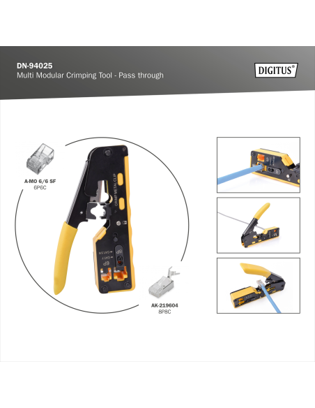 
Digitus DN-94025 Crimpadora para conectores Multi Modular Crimping Tool Pass through Suitable for 6P,8P, CAT 6, EZ 8P8C Plug