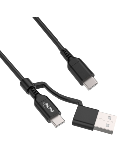 
31412A Cable de carga 2 en 1, USB-C -USB-C + USB-A adapter, USB 2.0, 100W, TPE, Negro, 1m InLine