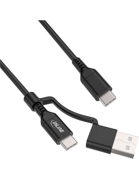 
31412A Cable de carga 2 en 1, USB-C -USB-C + USB-A adapter, USB 2.0, 100W, TPE, Negro, 1m InLine