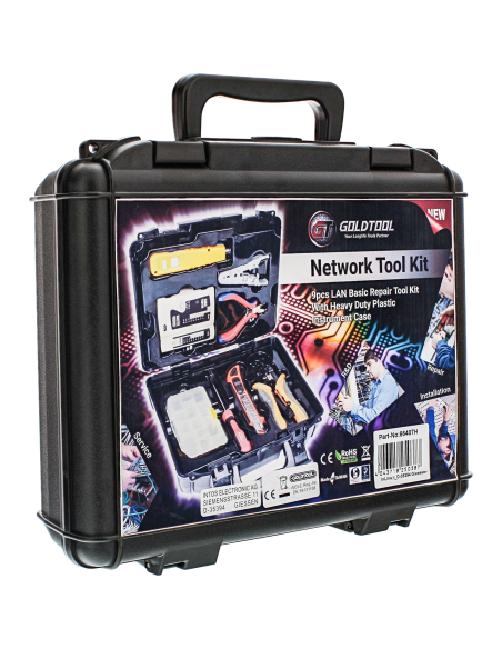 
66407H Kit de herramientas básicas de reparación de red con comprobador   Goldtool